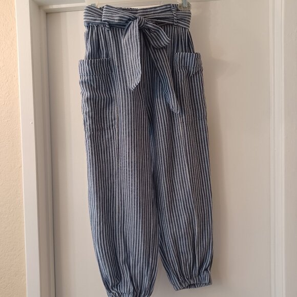 Angie Pants - Striped Cropped pants with pockets - Size S